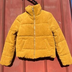 Mustard corduroy puffer coat, size small NWOT